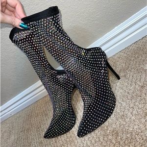 Crystal Rhinestone Mesh Stretch Fabric Sock Boots size 37 NEW